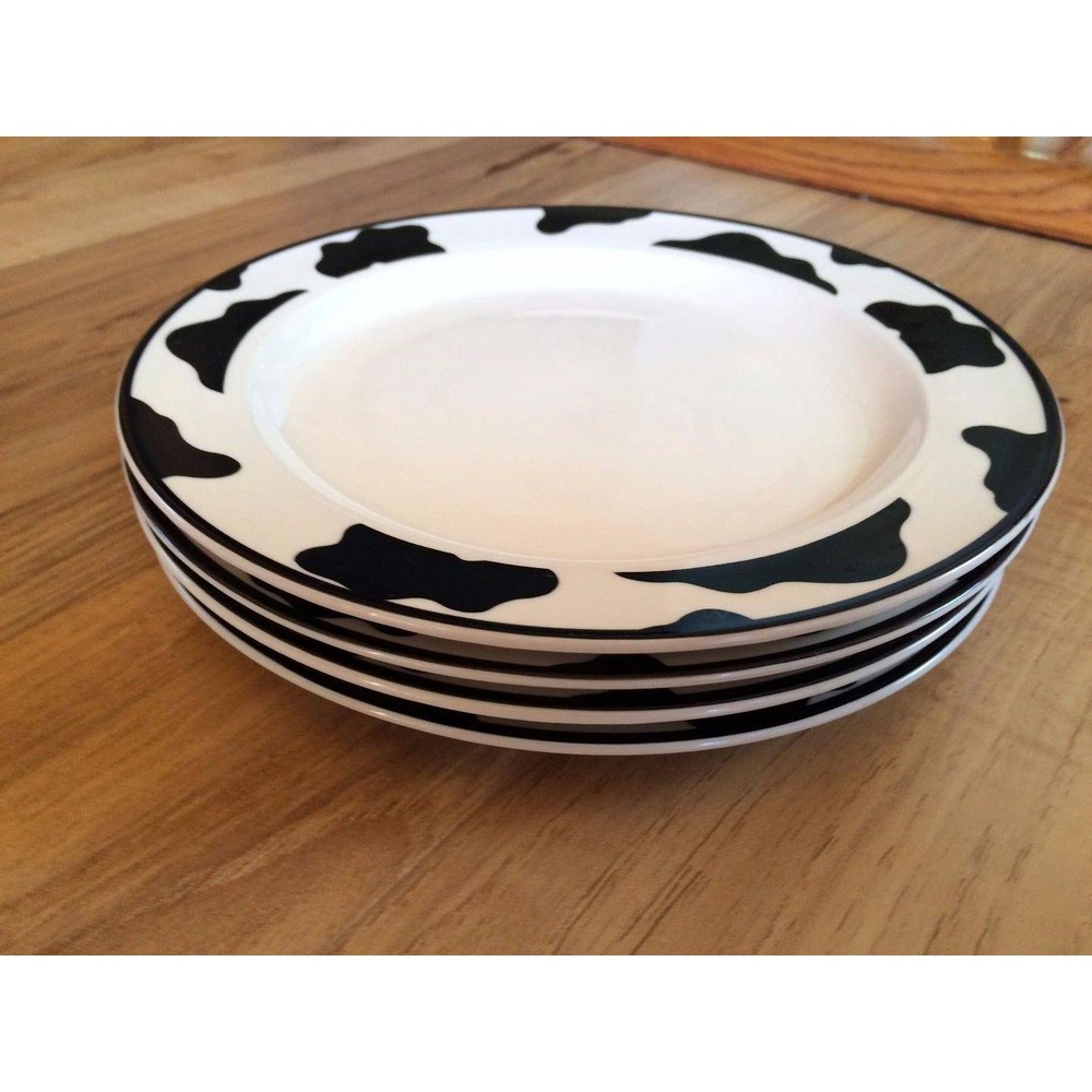 Tienshan Dinner Plate - Set of 4 - Intro Spotted Cow Stoneware - Vintage 90s